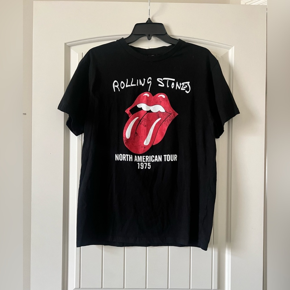 ROLLING STONES T Shirt Men's Large‎ North American Tour 1975 Graphic Black Tee